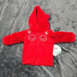 Nannette Baby Fuzzy Bear Hoodie | Zip-Up Jacket | Red | Size 12M | NWT
